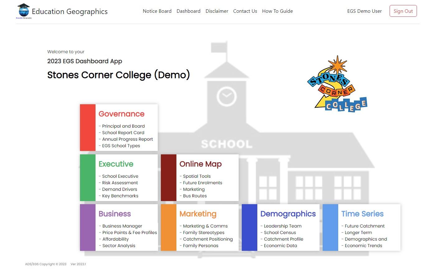 2023 EGS Dashboard App - Stones Corner College (Demo)